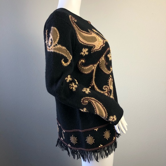 100% Wool Sweater w/ Fringe Small Susan Bristol - Picture 3 of 8